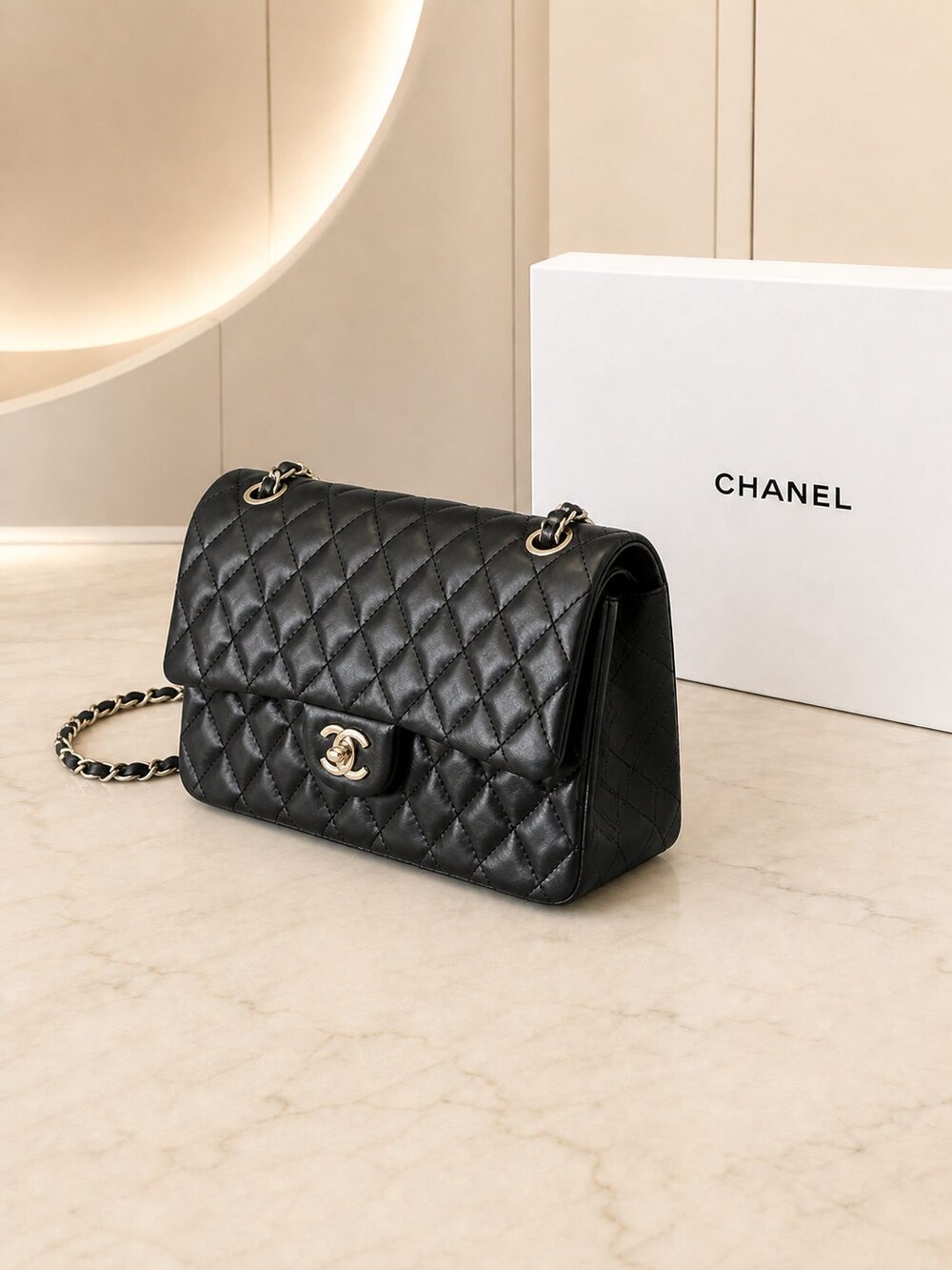 Chanel Classic Medium Black Quilted Lambskin Flap Bag - Picture 6 of 6